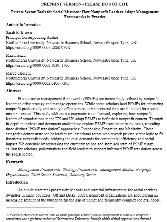 first page of preprint management frameworks article