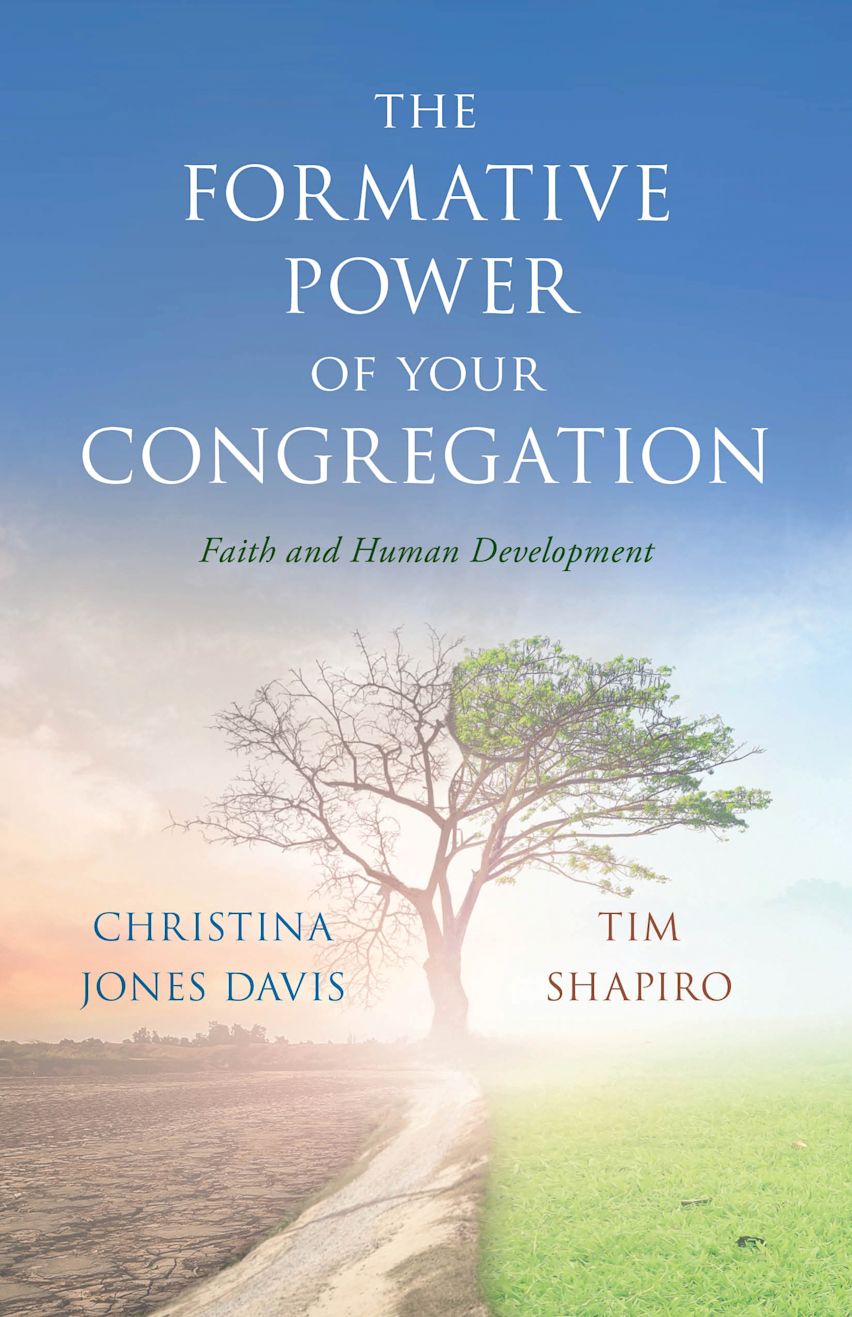 Cover of "The Formative Power of Your Congregation". A tree is visible toward the back of the image with a dividing path separating a darker sunset half of the scene on the left and a brighter, sunny side of the scene with green grass on the right.